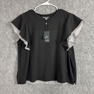 Adrianna Papell Blouse  Womens Size L Black Feminine Workwear